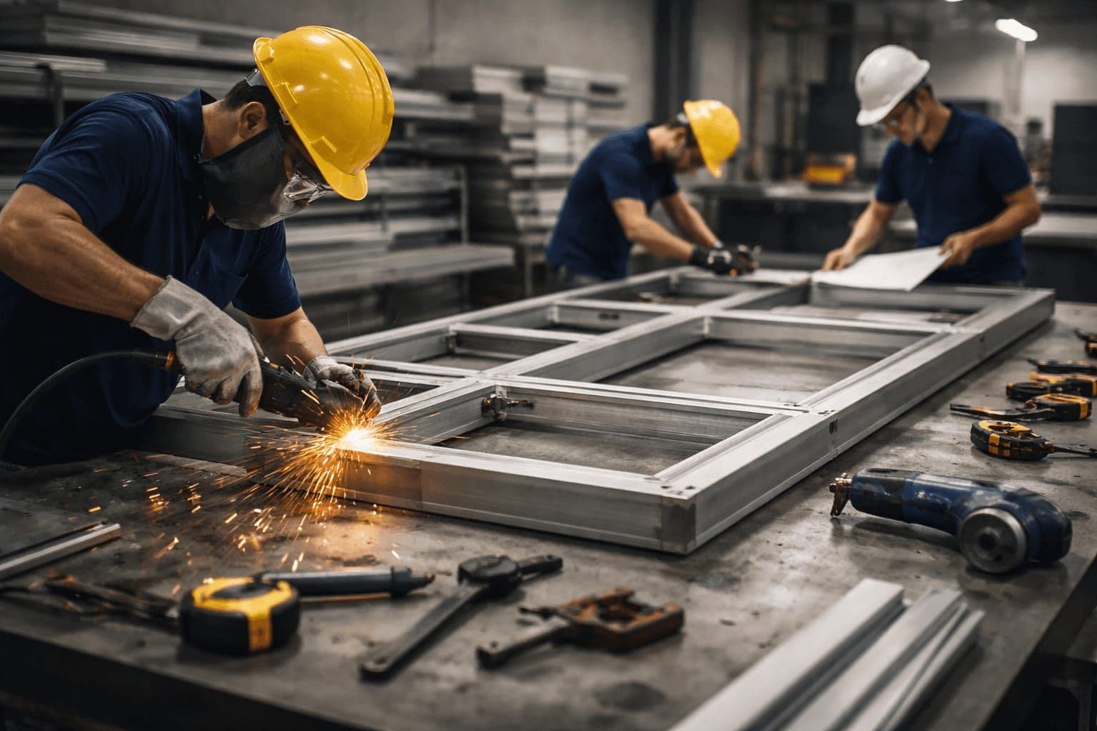 Metal signage framework under fabrication