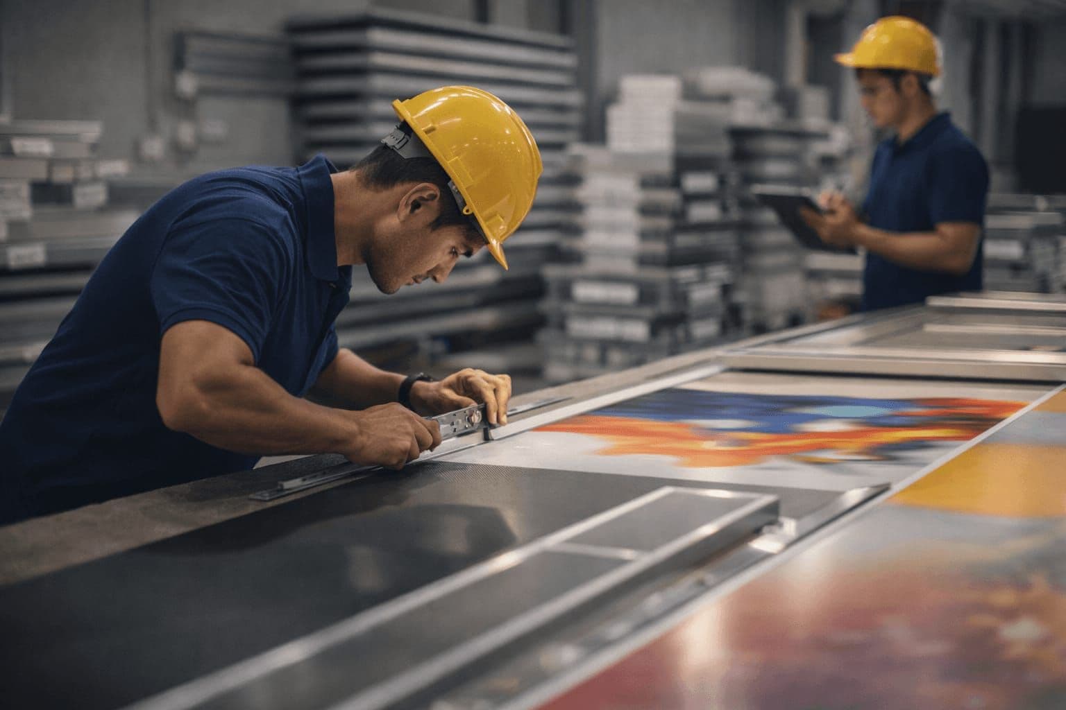 Large format printing press in operation