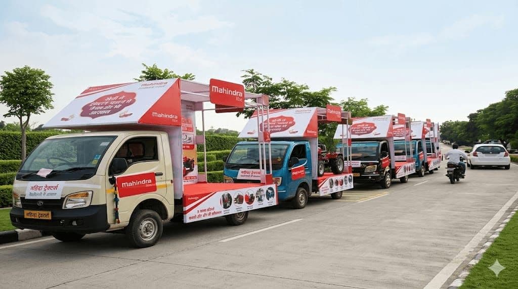 Fleet of branded promotional vans ready for deployment