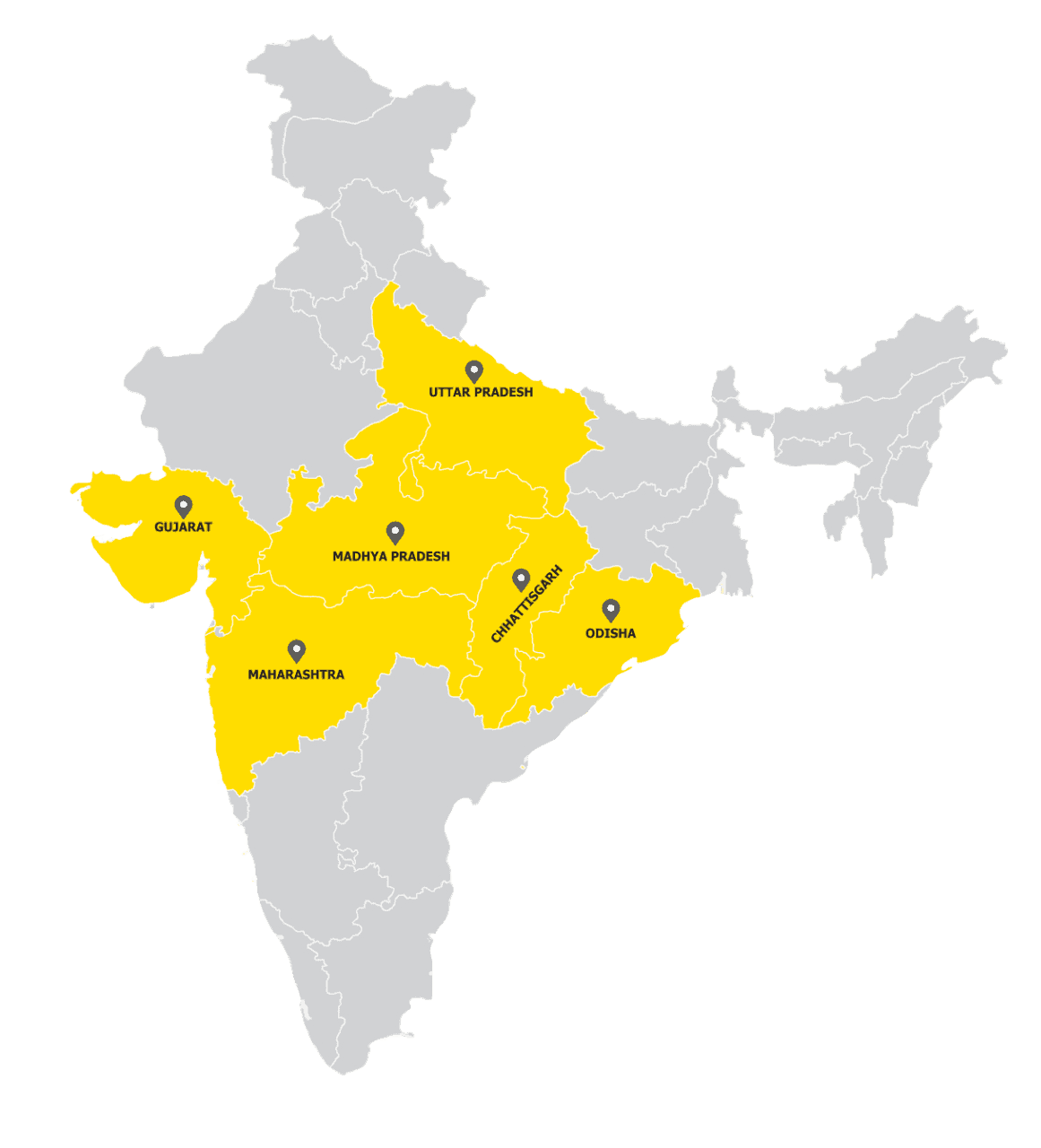 Map of India highlighting Raybrand's operational presence across Central and Western states