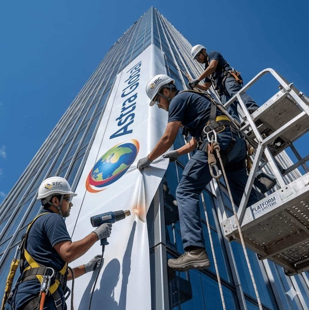 Raybrand crew assembling a large billboard installation