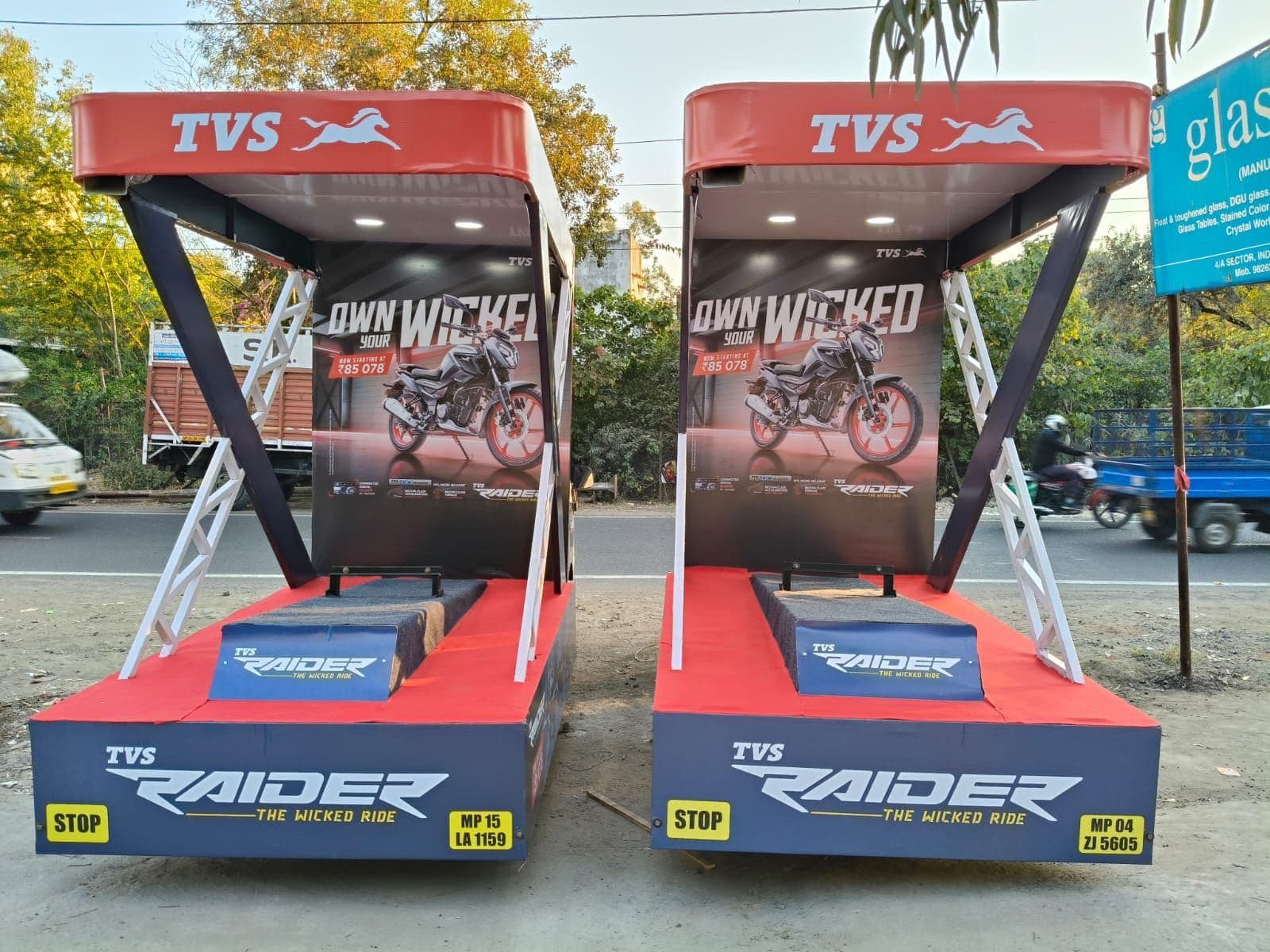 TVS Raider activation carts at an on-ground event